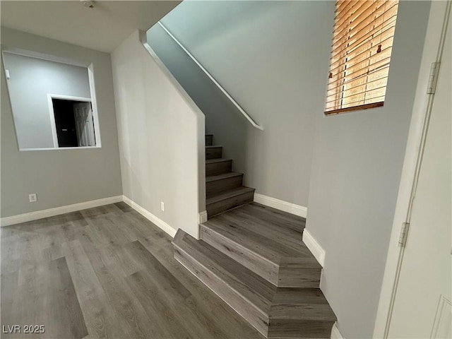 258 Bella Matese Ave, Las Vegas, NV 89183 - stairway with baseboards and wood finished floors