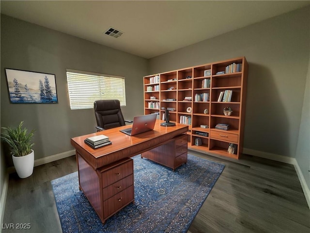 258 Bella Matese Ave, Las Vegas, NV 89183 - office area with baseboards and dark wood finished floors