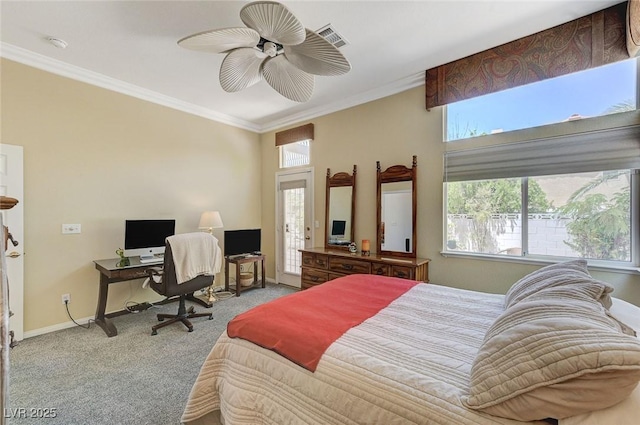 9220 Evergreen Canyon Dr, Las Vegas, NV 89134 - carpeted bedroom featuring crown molding, baseboards, and ceiling fan