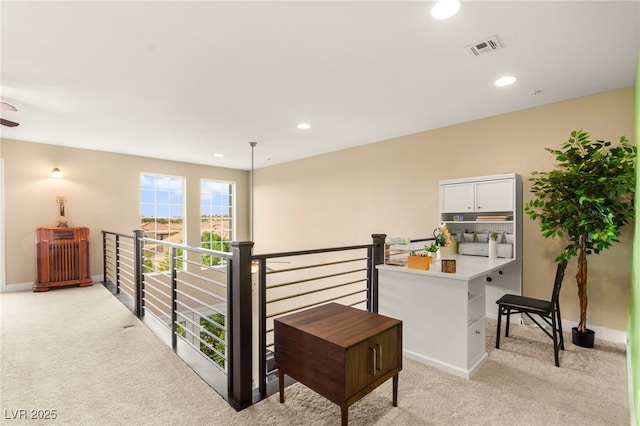 3159 Via Como, Henderson, NV 89044 - hall with light carpet, an upstairs landing, recessed lighting, and baseboards