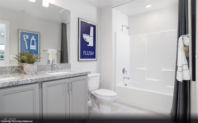 6740 Nimbus Ave Lot 10, Las Vegas, NV 89130 - bathroom featuring toilet, double vanity, shower / bath combo, and tile patterned flooring