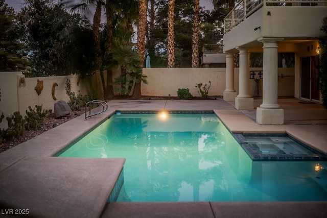 2104 Inverness Dr, Henderson, NV 89074 - view of pool with a pool with connected hot tub, a fenced backyard, and a patio area