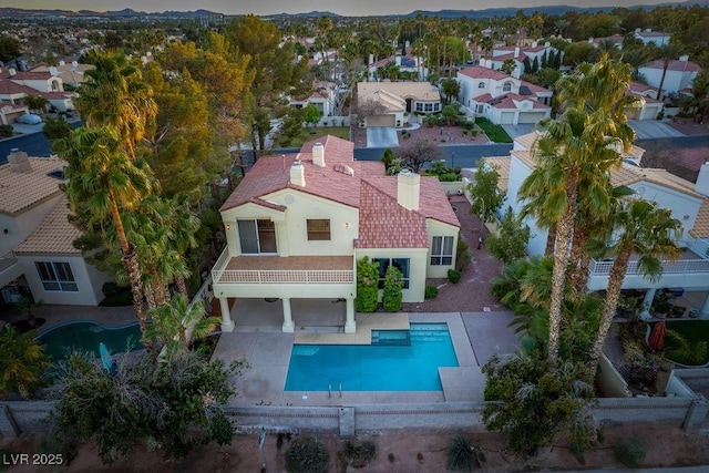 2104 Inverness Dr, Henderson, NV 89074 - aerial perspective of suburban area with a pool area and mountains