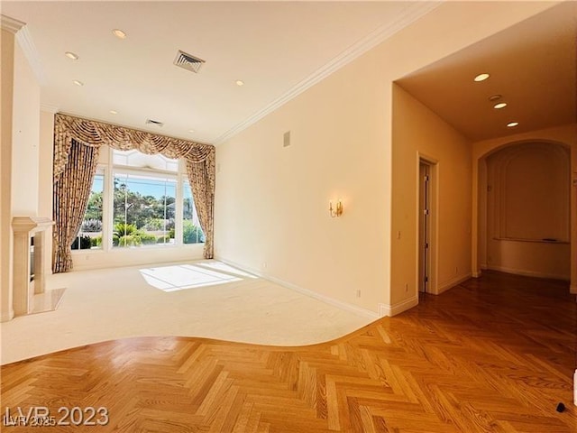 2017 Eagle Trace Way, Las Vegas, NV 89117 - spare room featuring arched walkways, baseboards, ornamental molding, and recessed lighting