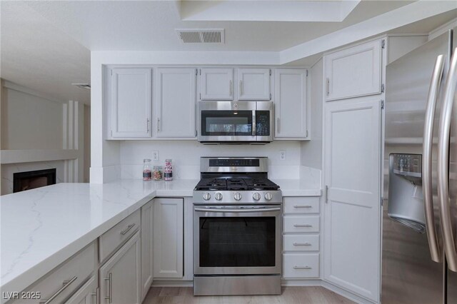 92 Sea Holly Way, Henderson, NV 89074 - kitchen with appliances with stainless steel finishes, light stone counters, and light wood finished floors