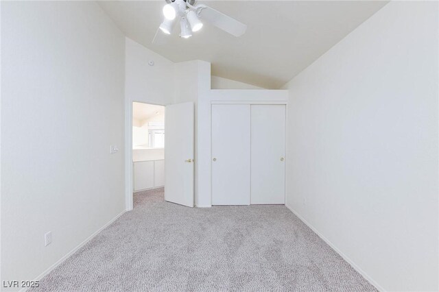 92 Sea Holly Way, Henderson, NV 89074 - unfurnished bedroom with lofted ceiling, carpet flooring, a closet, and a ceiling fan