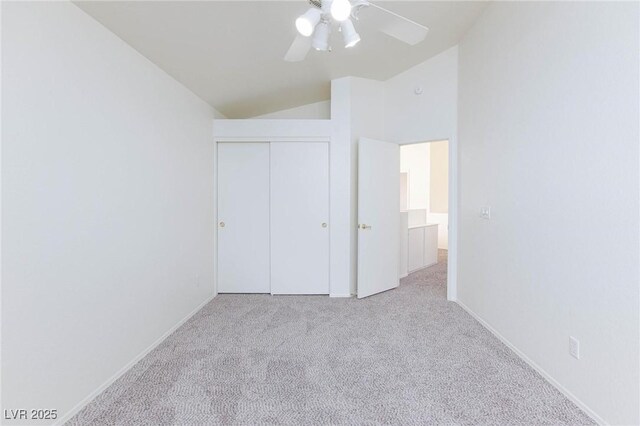 92 Sea Holly Way, Henderson, NV 89074 - unfurnished bedroom featuring vaulted ceiling, carpet flooring, a closet, and ceiling fan