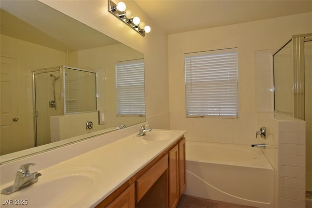 1220 Padre Serra Ln, Las Vegas, NV 89134 - full bath featuring a bath, a shower stall, and double vanity