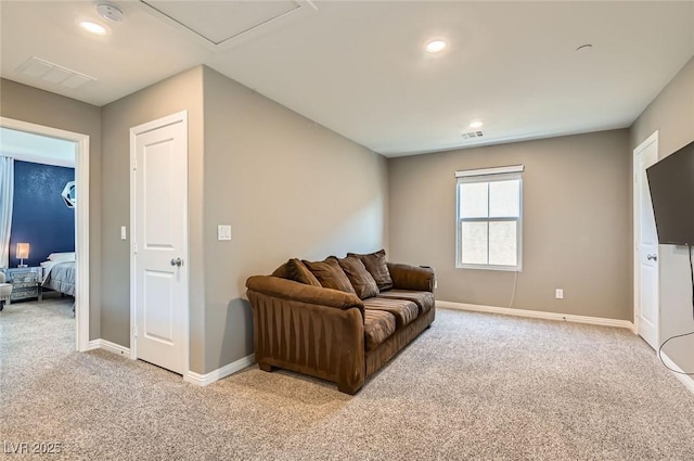 2806 Calle Cadiz, Henderson, NV 89044 - living area featuring light colored carpet, baseboards, and recessed lighting