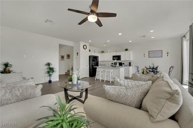 10345 Zebra Swallowtail St, Las Vegas, NV 89141 - living area with a ceiling fan, recessed lighting, and wood finished floors