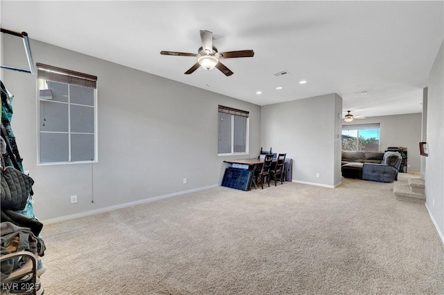 405 Prairie Moon Ave, North Las Vegas, NV 89084 - living room with ceiling fan, carpet floors, baseboards, and recessed lighting