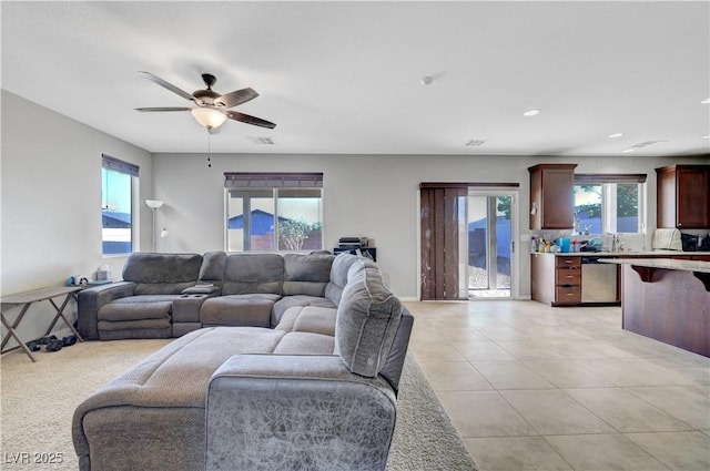 405 Prairie Moon Ave, North Las Vegas, NV 89084 - living area featuring recessed lighting, ceiling fan, and light tile patterned floors
