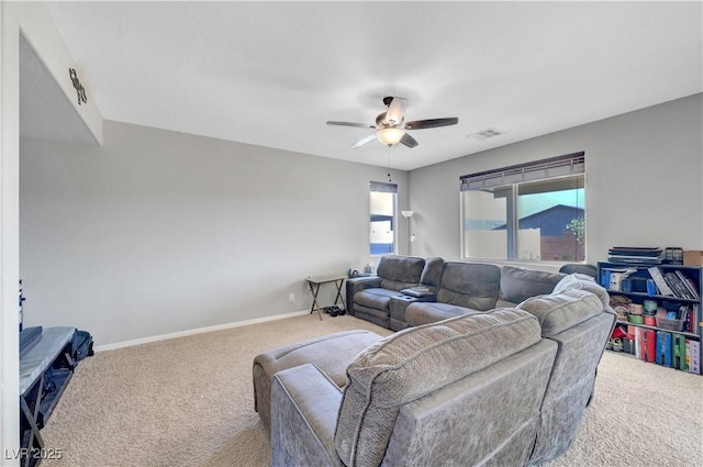 405 Prairie Moon Ave, North Las Vegas, NV 89084 - living room with carpet flooring, a ceiling fan, and baseboards