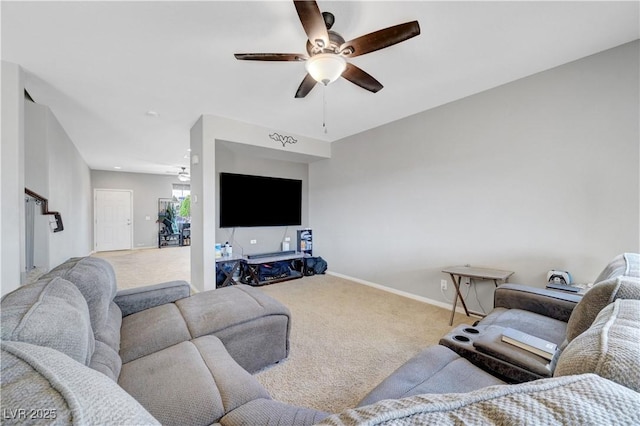 405 Prairie Moon Ave, North Las Vegas, NV 89084 - living area featuring carpet, a ceiling fan, and baseboards