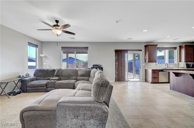 405 Prairie Moon Ave, North Las Vegas, NV 89084 - living area featuring recessed lighting, a ceiling fan, and light tile patterned flooring