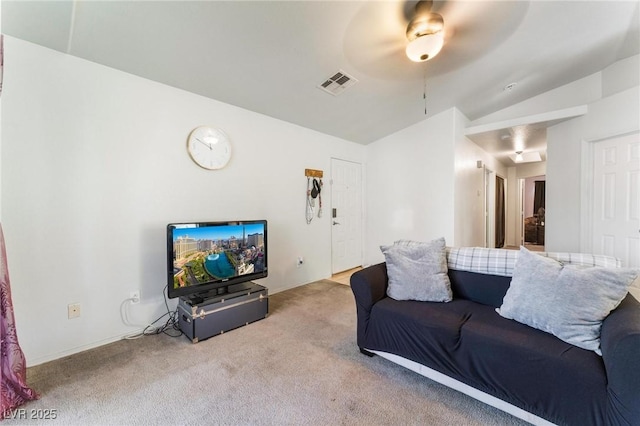 3420 Winterhaven St Unit 202, Las Vegas, NV 89108 - living room featuring carpet, ceiling fan, and lofted ceiling
