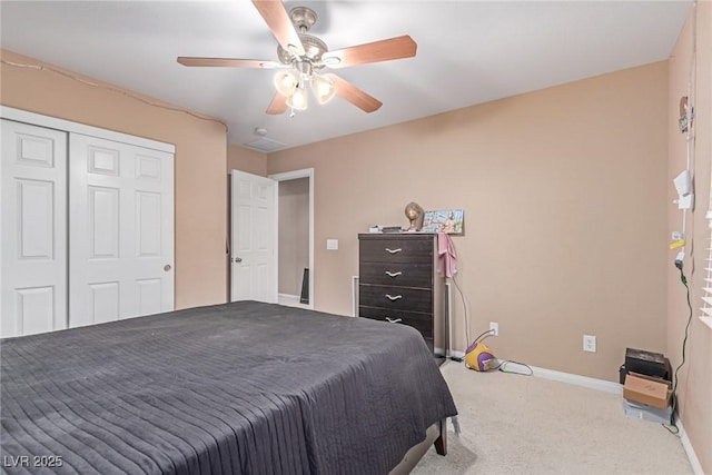 6954 Jacksboro Ct, North Las Vegas, NV 89084 - bedroom with carpet floors, a closet, baseboards, and ceiling fan