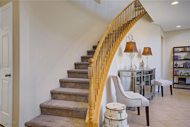 6440 Bristlebird St, North Las Vegas, NV 89084 - staircase with recessed lighting and tile patterned flooring