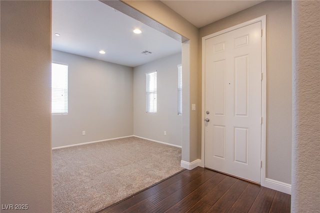 2369 Via Barranca St, Henderson, NV 89044 - entryway featuring baseboards, healthy amount of natural light, dark wood-style floors, and recessed lighting