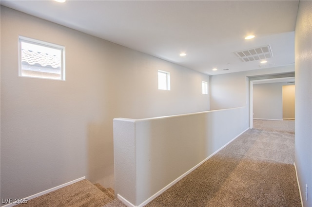 2369 Via Barranca St, Henderson, NV 89044 - hall featuring carpet flooring, recessed lighting, baseboards, and an upstairs landing