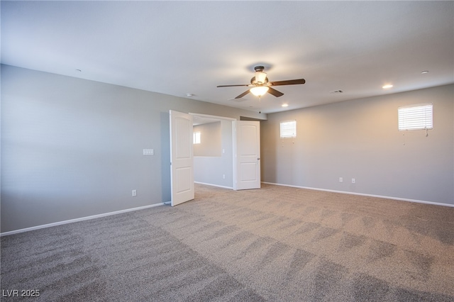 2369 Via Barranca St, Henderson, NV 89044 - empty room featuring a ceiling fan, light colored carpet, recessed lighting, and baseboards