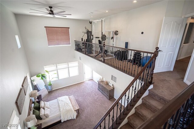 7538 Mustang St, Las Vegas, NV 89131 - living room with carpet flooring, ceiling fan, recessed lighting, and baseboards