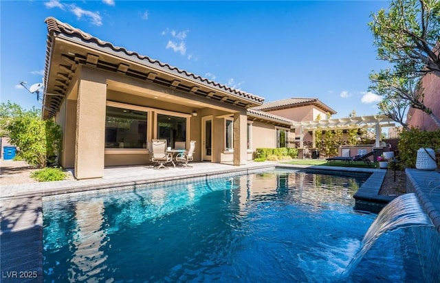 2896 Grande Arch St, Henderson, NV 89044 - back of property with a pergola, stucco siding, a patio area, and an outdoor pool