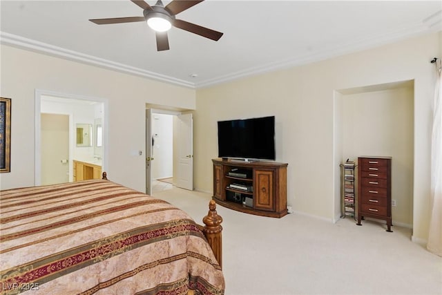 9785 Turtle Head Ct, Las Vegas, NV 89117 - bedroom featuring carpet, connected bathroom, ceiling fan, and ornamental molding