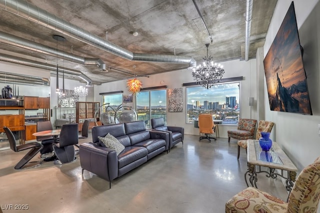 900 Las Vegas Blvd Unit 1208, Las Vegas, NV 89101 - living room featuring a chandelier and finished concrete floors