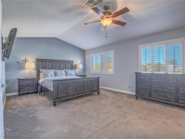 2732 Dune Cove Rd, Las Vegas, NV 89117 - carpeted bedroom with baseboards, lofted ceiling, and a ceiling fan