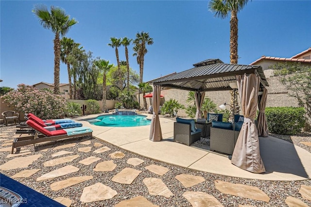1701 Drifters Peak St, Las Vegas, NV 89144 - view of pool featuring a gazebo, a patio, a fenced backyard, and an outdoor hangout area