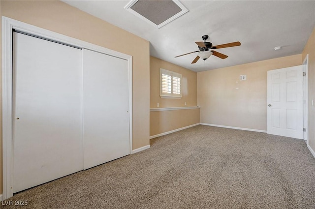 839 Benita Pl, Boulder City, NV 89005 - unfurnished bedroom with a closet, carpet floors, baseboards, and a ceiling fan