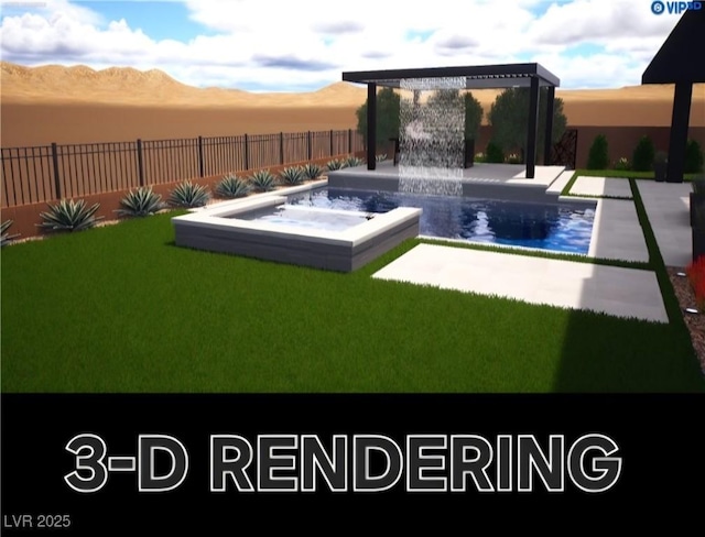 5364 Succulent Rose Dr, Las Vegas, NV 89135 - fenced backyard with a mountain view and an in-ground hot tub