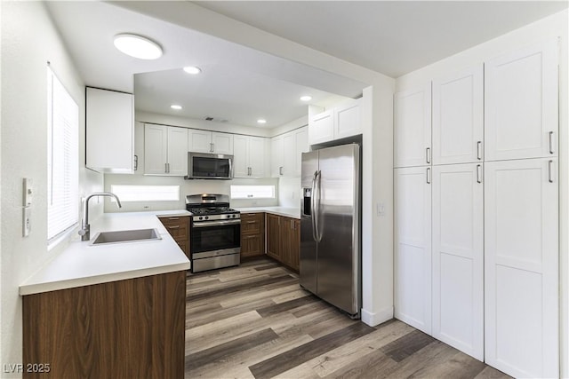 10162 Lemon Thyme St, Las Vegas, NV 89183 - kitchen featuring appliances with stainless steel finishes, light wood-type flooring, a sink, light countertops, and recessed lighting