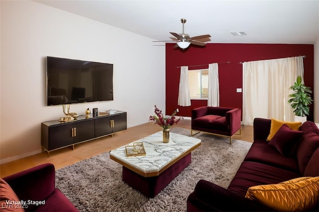 2787 Sunken Ship St, Laughlin, NV 89029 - living room featuring a ceiling fan and wood finished floors