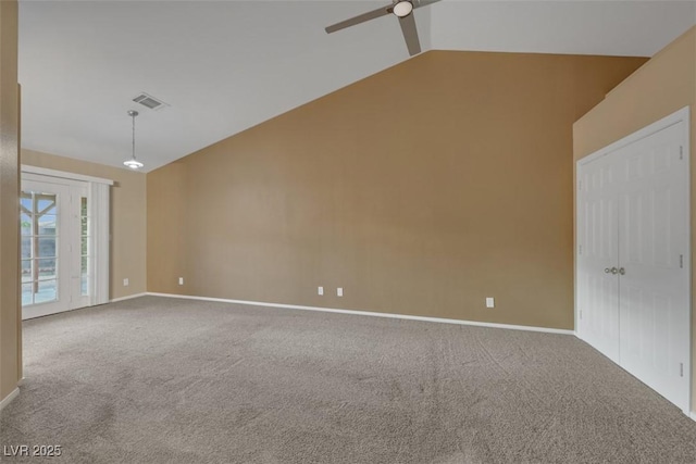 160 Coastal Pier Ct, Henderson, NV 89002 - empty room featuring carpet flooring, vaulted ceiling, and a ceiling fan