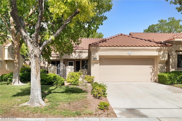 2836 Linkview Dr, Las Vegas, NV 89134 - view of front facade featuring a tiled roof, a garage, stucco siding, concrete driveway, and a front yard