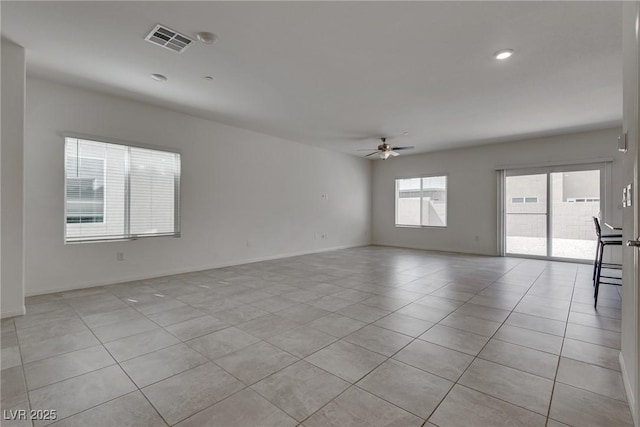 4448 Mahogany Hills Ave, Las Vegas, NV 89141 - empty room with a ceiling fan, light tile patterned flooring, baseboards, and recessed lighting