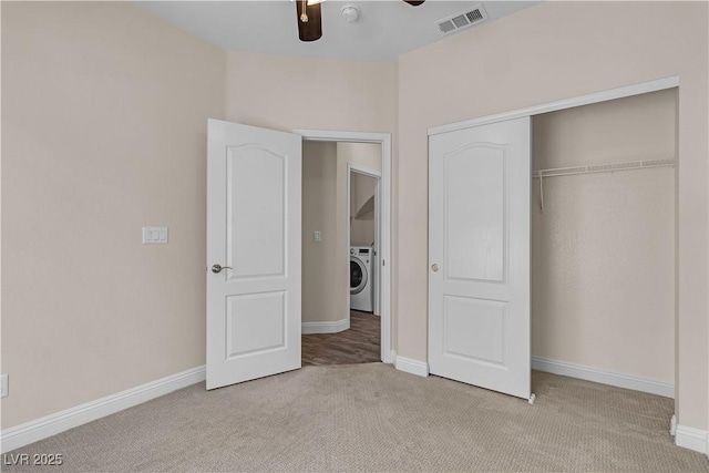 1717 Double Arch Ct, Las Vegas, NV 89128 - unfurnished bedroom with washer / clothes dryer, carpet floors, a closet, and ceiling fan