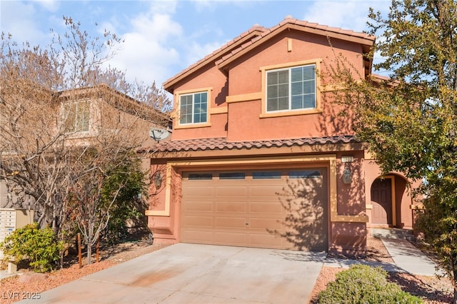 1512 Groom Ave, North Las Vegas, NV 89081 - view of front facade featuring driveway, a garage, stucco siding, and a tile roof