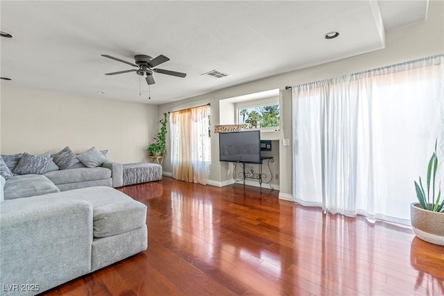 2080 Silver Breeze Ave, Las Vegas, NV 89183 - living area with baseboards, a ceiling fan, wood finished floors, and recessed lighting