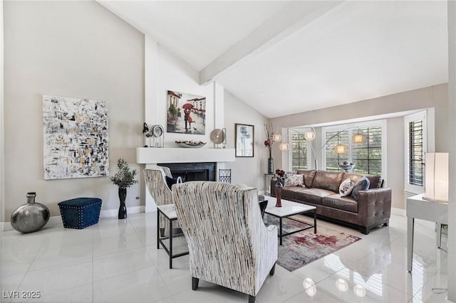 2222 Lucerne Ct, Henderson, NV 89014 - living area featuring a tiled fireplace, tile patterned floors, and baseboards