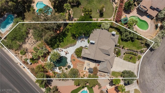 2222 Lucerne Ct, Henderson, NV 89014 - aerial overview of property's location featuring a pool area and property boundaries highlighted