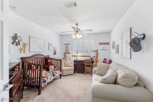 2222 Lucerne Ct, Henderson, NV 89014 - bedroom with light colored carpet and ceiling fan