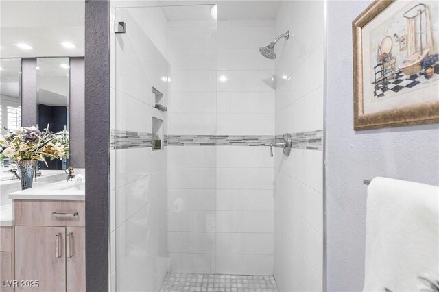 2222 Lucerne Ct, Henderson, NV 89014 - full bathroom featuring a stall shower and vanity
