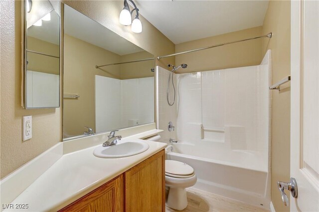11478 Bargetto Ct, Las Vegas, NV 89141 - bathroom featuring toilet, shower / bath combination, vanity, and wood finished floors