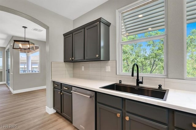 9116 Vista Greens Way Unit 104, Las Vegas, NV 89134 - kitchen featuring stainless steel dishwasher, a sink, backsplash, and plenty of natural light