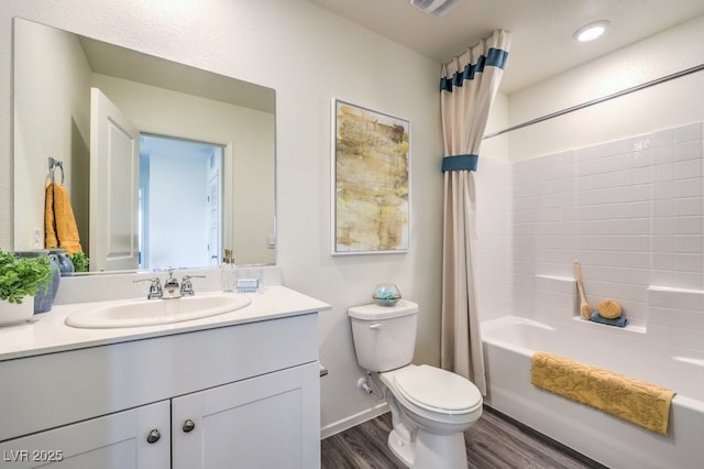 7925 Pandora Sky St Unit 392, Las Vegas, NV 89084 - bathroom featuring wood finished floors, toilet, vanity, shower / tub combo, and baseboards