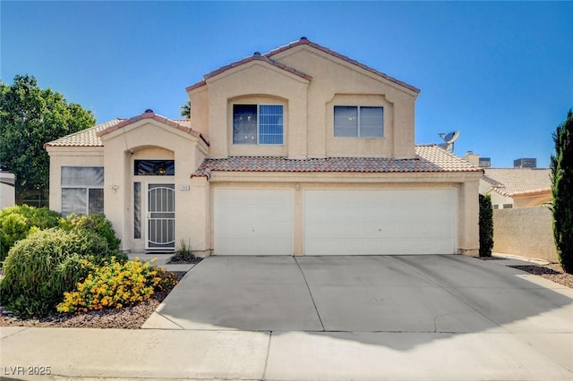 1333 Date Palm Cir, Las Vegas, NV 89108 - view of front of house with a tiled roof, stucco siding, a garage, and driveway
