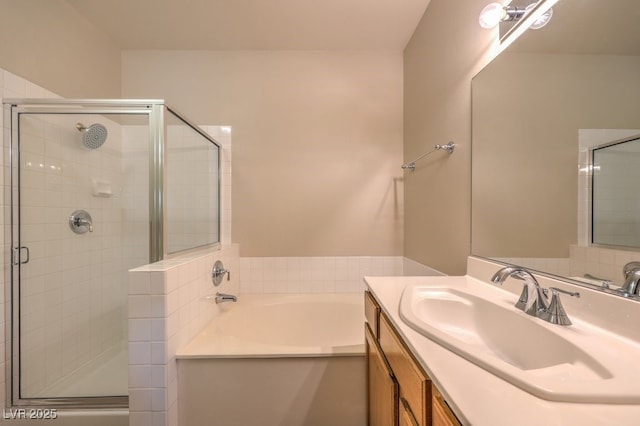 8737 Red Brook Dr Unit 204, Las Vegas, NV 89128 - bathroom with a bath, a shower stall, and vanity